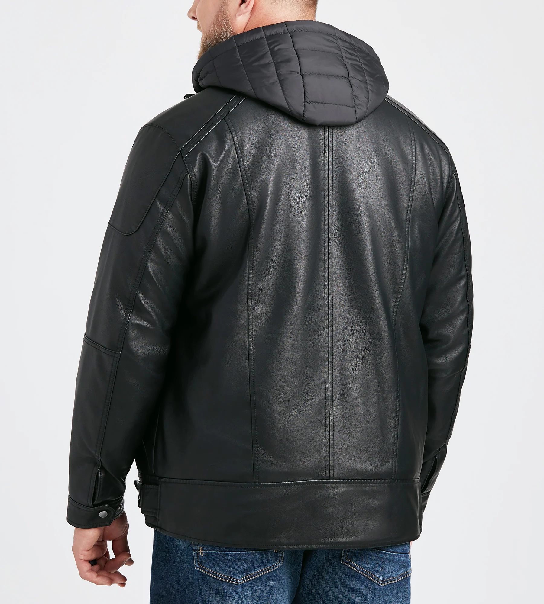 Vegan Leather Hooded Moto Jacket - Image 3